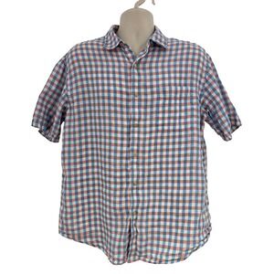 Jos. A. Bank Shirt Mens L Multicolor Check Linen Short Sleeve Button Up Casual